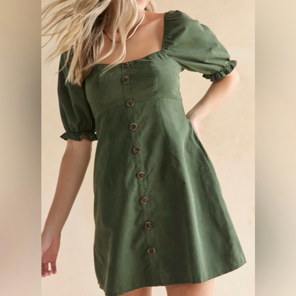 Francesca's Collections Forest Green Buttoned Mini Dress